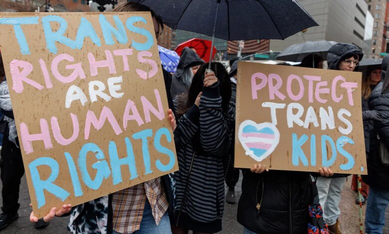 People gathering at Union Square for a rally supporting transgender youth in New York City