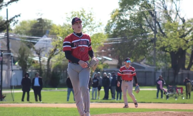 Jaxson Torres pitches for Plainedge High School.