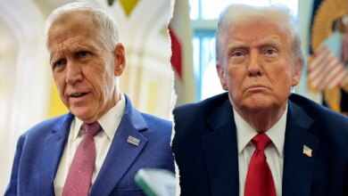 Sen. Thom Tillis, R-N.C., and President Donald Trump split image