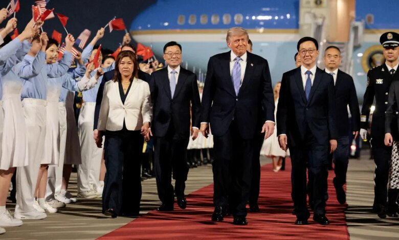 Trump with chinese vice president as he arrives in china