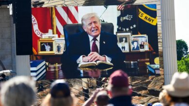 President Donald Trump reading from the Bible