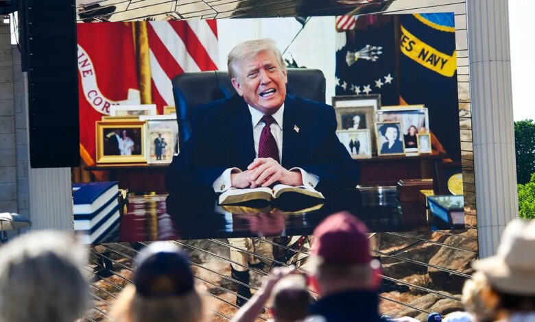 President Donald Trump reading from the Bible