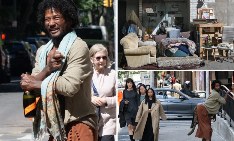 Twerking, tailed homeless man named Tiger turns NYC sidewalk into his own luxe lair