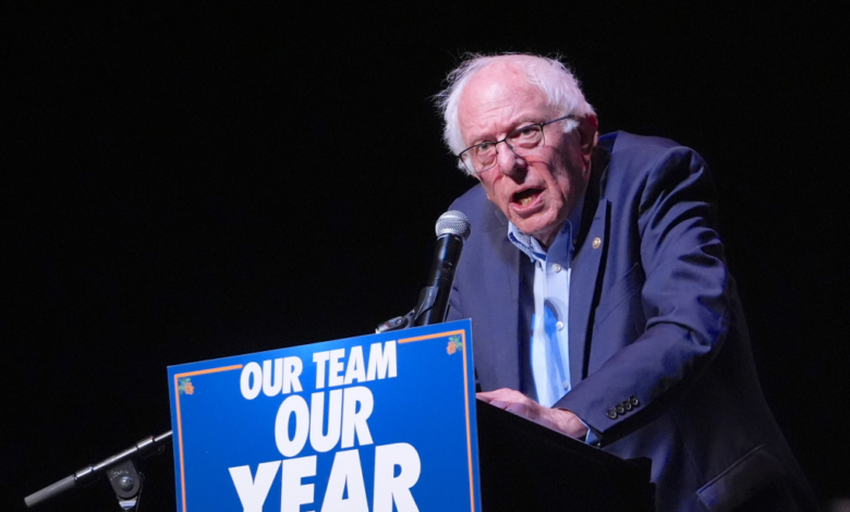 Sen. Bernie Sanders (I-Vt.) speaking at a campaign rally for progressive New York City congressional candidates in Brooklyn on June 18, 2026.