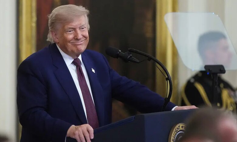 U.S. President Donald Trump speaking during Medal of Honor Ceremony in White House East Room