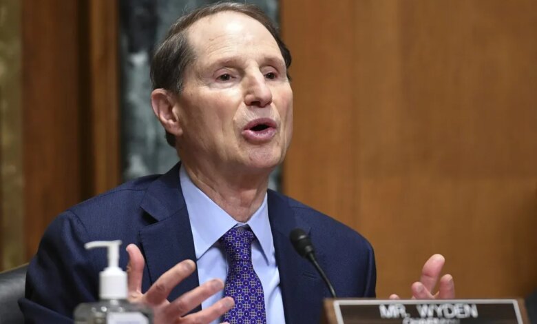 Senator Ron Wyden speaking at a Senate Finance Committee hearing.