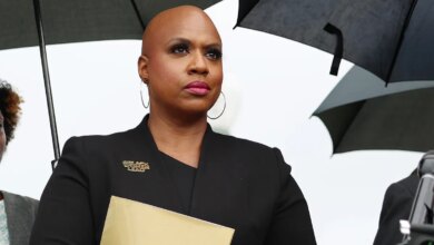 Rep. Ayanna Pressley listens during a news conference near the U.S. Capitol Building in Washington, D.C.