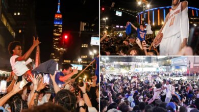 Knicks fans go bonkers in NYC after Game 2 Finals win, celebrating in streets outside MSG