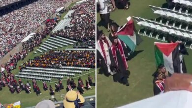 Mass protest at Stanford University graduation as soon as Google CEO Sundar Pichai takes the stage