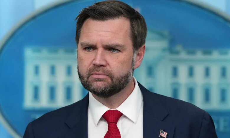 Vice President JD Vance listening during a press briefing in the James Brady Press Briefing Room at the White House