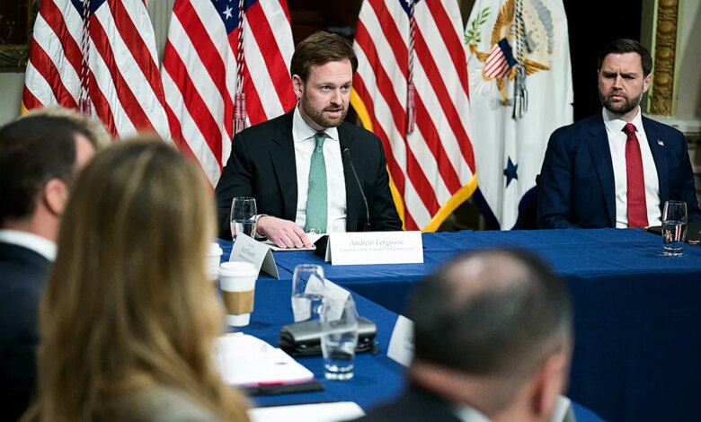 FTC Chair Andrew Ferguson and Vice President Vance seated at a meeting table