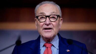 Senate Minority Leader Chuck Schumer speaking at a press conference.