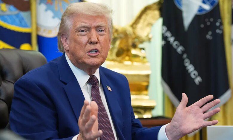 President Donald Trump speaking in the Oval Office of the White House
