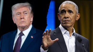 Donald Trump and Barack Obama standing side by side