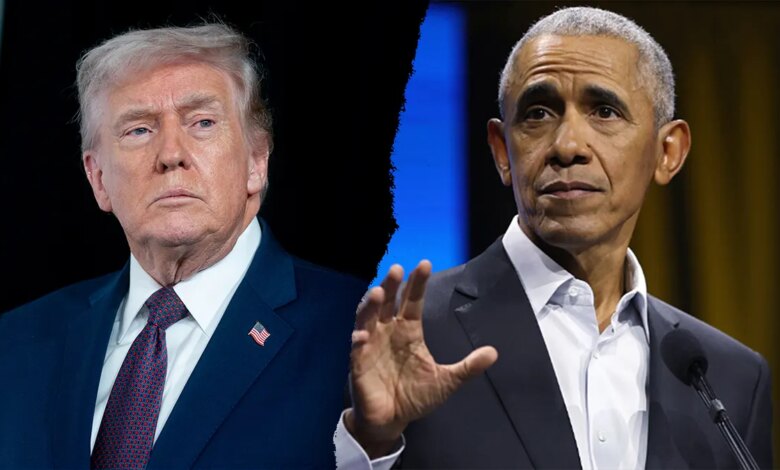Donald Trump and Barack Obama standing side by side