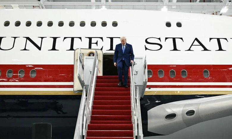 Donald Trump walking out of new Air Force One