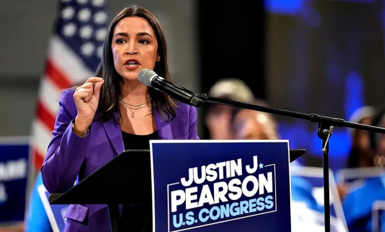 Rep. Alexandria Ocasio-Cortez speaks at a rally in Memphis.