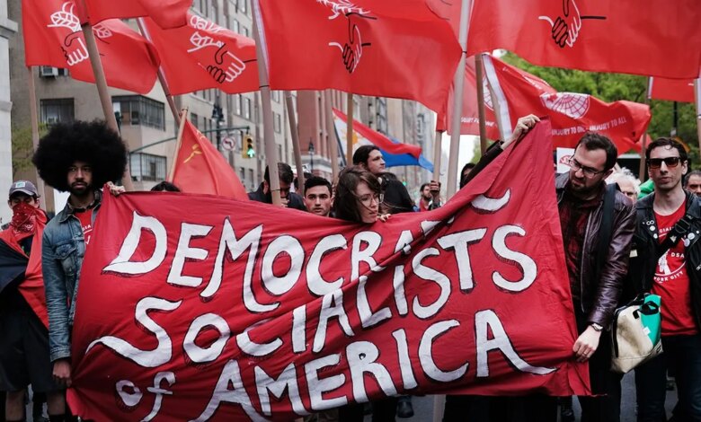Members of the Democratic Socialists of America rally in New York City