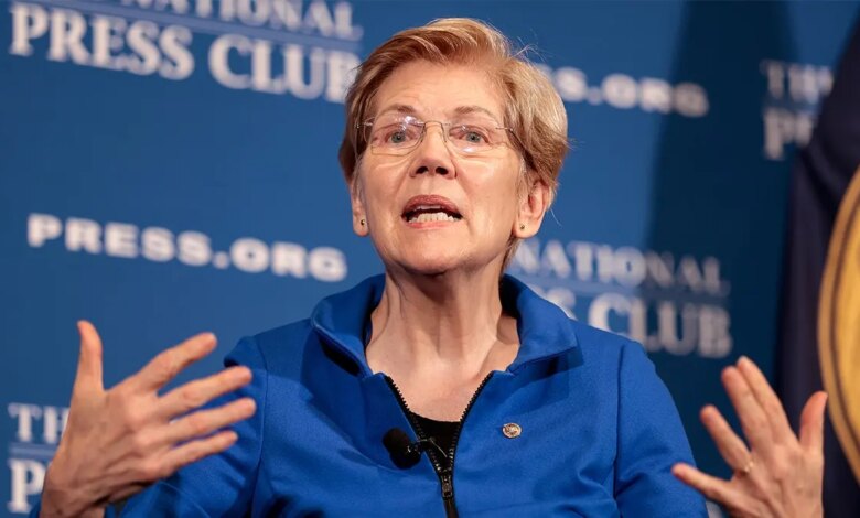Senator Elizabeth Warren speaking at the National Press Building in Washington, D.C.