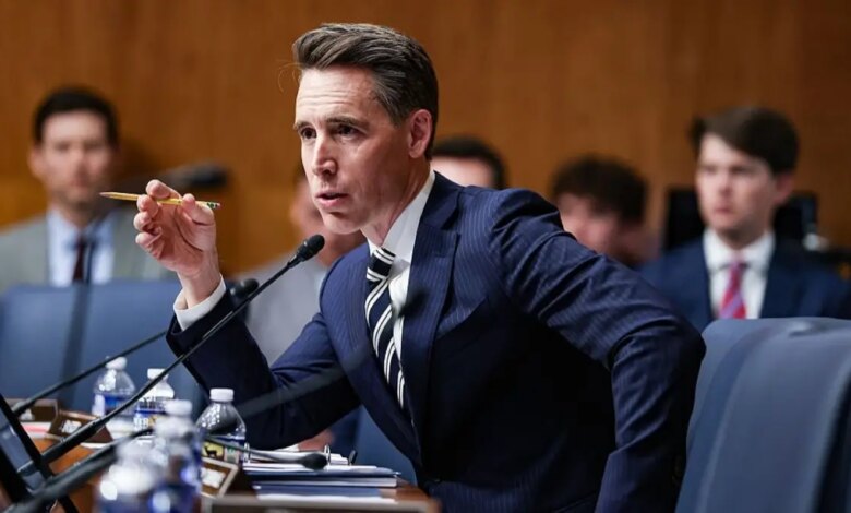 Josh Hawley speaks during a senate hearing