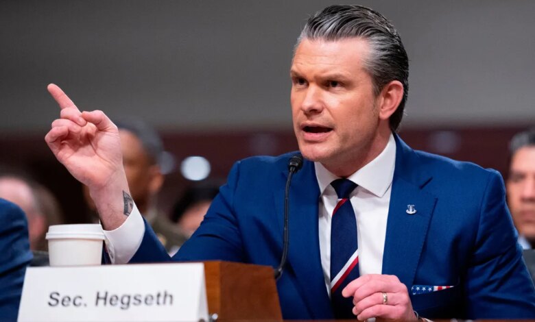 Pete Hegseth testifying before a committee on Capitol Hill.