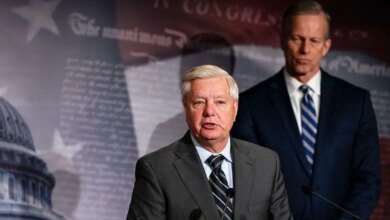 Lindsey Graham and John Thune speak during a news conference in Washington, D.C.