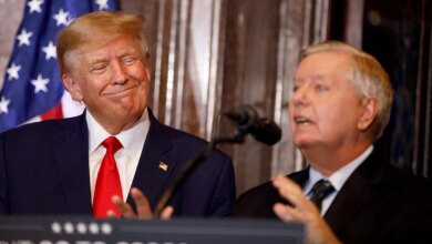 Former President Donald Trump and Sen. Lindsey Graham in 2023