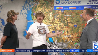 Members of the band Sublime join KTLA's Kirk Hawkins to deliver a weather forecast.