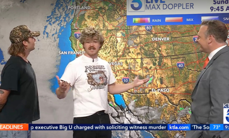 Members of the band Sublime join KTLA's Kirk Hawkins to deliver a weather forecast.