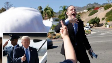 Protester urges son to flip off Trump supporters outside SoCal golf club