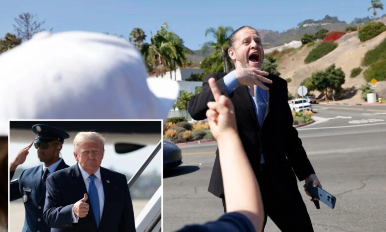Protester urges son to flip off Trump supporters outside SoCal golf club