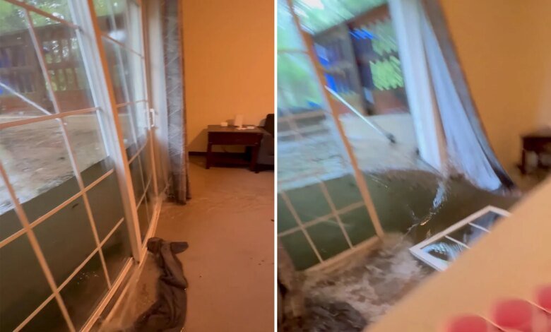 Dramatic video captures floodwaters bursting through glass doors of college students’ home