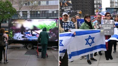 Protesters brave nor'easter outside premiere of anti-Israel documentary at NYC film festival