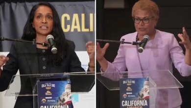 Mayor Karen Bass and rival Nithya Raman square off at contentious rally as final sprint to election day approaches