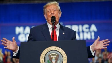 US President Donald Trump speaks during a rally in Syracuse, New York.