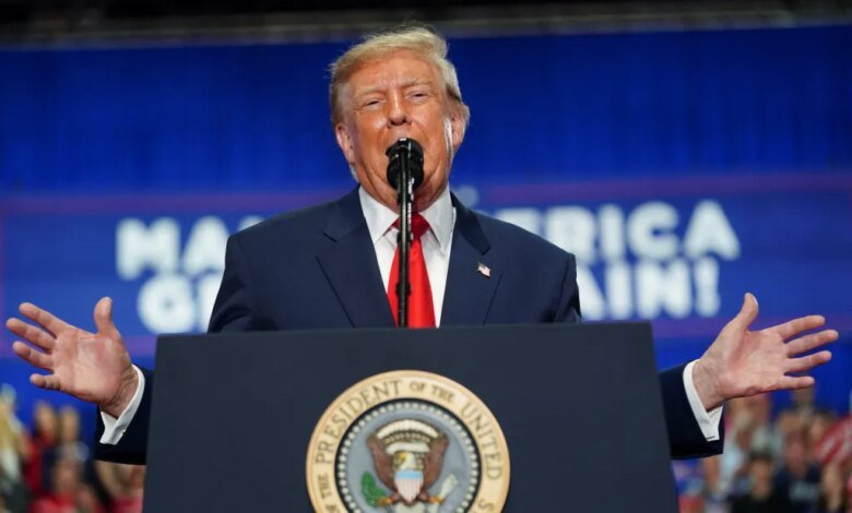 US President Donald Trump speaks during a rally in Syracuse, New York.